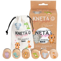  Knetä animal stamp set with colorful wooden stamps featuring fox, lion, and animal designs for crafting.