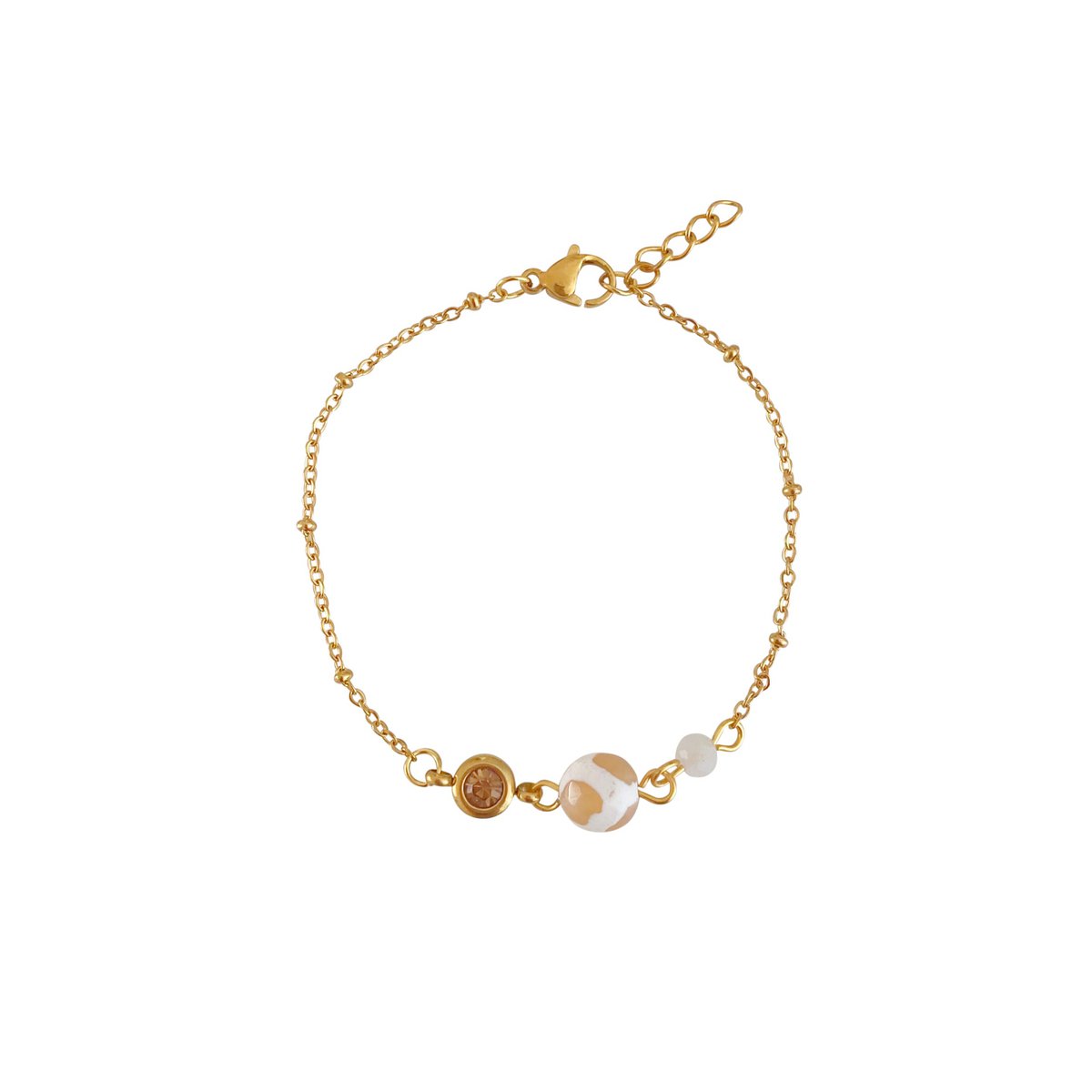 Dzi Agate and Moonstone Bracelet - Gold