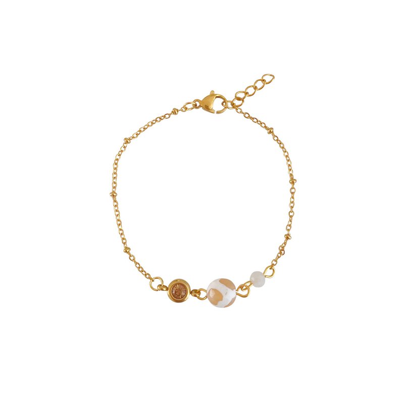 Dzi Agate and Moonstone Bracelet - Gold