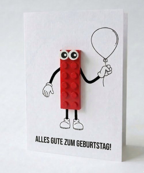 Tarjeta postal con globo de cumpleaños – Ladrillo de construcción LEGO