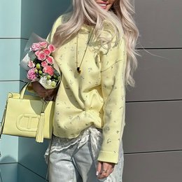 Kvinders europæisk og amerikansk stil Chic blomsterprint sweater med rund hals