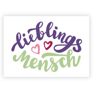 Vrolijke kalligrafie hand belettering vouwkaart met envelop: favoriete persoon met hartjes