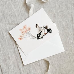 Wenskaart · Bruidsscooter
