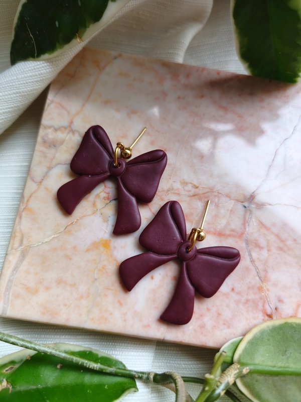 Bow earrings burgundy