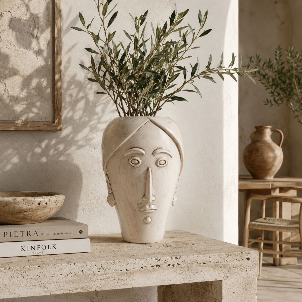 Antike weiße Frauenkopfvase, hergestellt in Italien, H 36 x Ø 24 cm