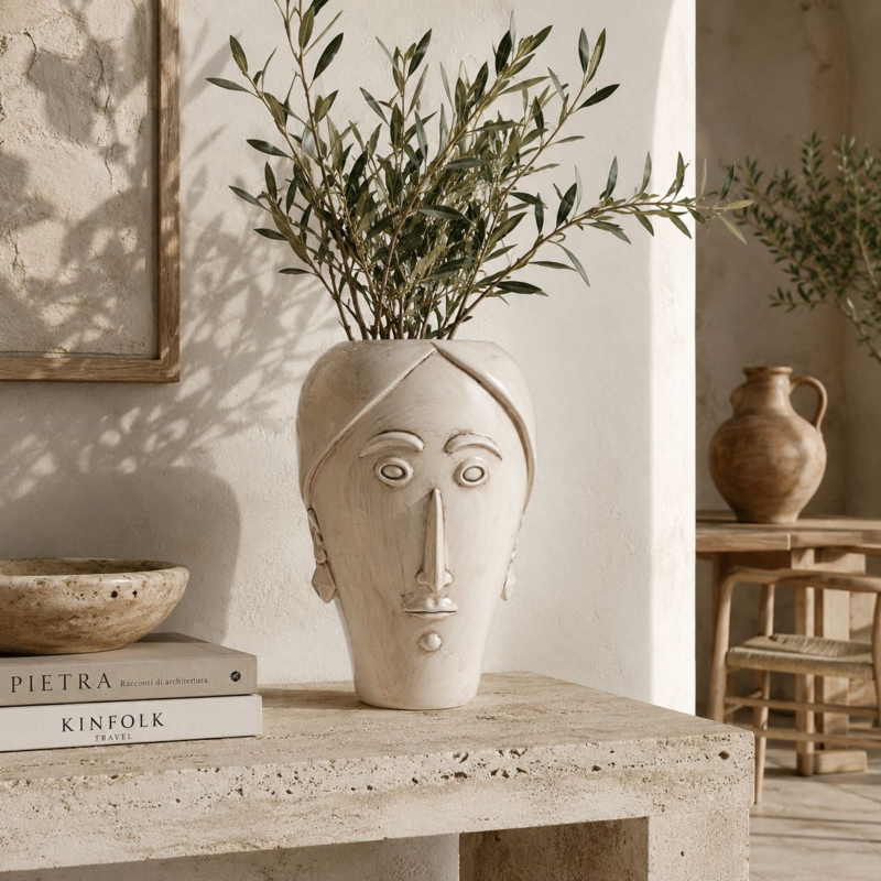 Antike weiße Frauenkopfvase, hergestellt in Italien, H 36 x Ø 24 cm