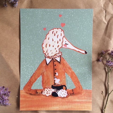 Mr. Poodle Drinking Coffee Postcard (eco friendly)