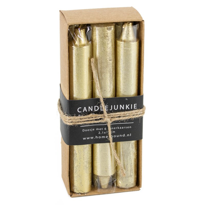 Box with 6 short dinner candles gold