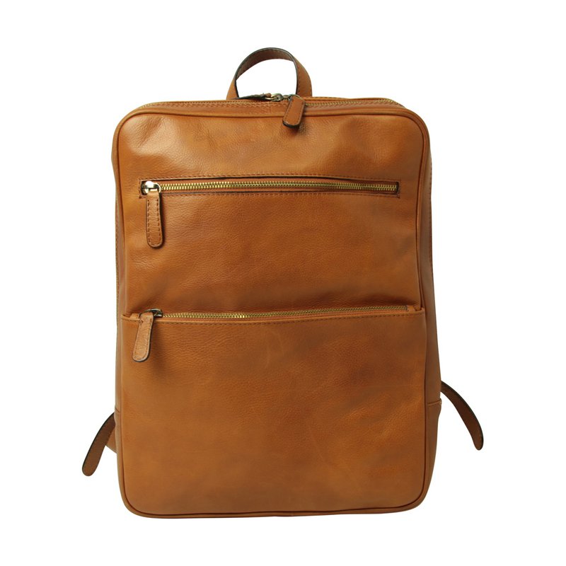 Leather backpack with backside troller strap- Brown