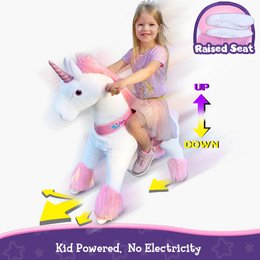 PonyCycle Classico giro ufficiale sui giocattoli Modello U Unicorno bianco, rosa e viola, con freno e suono
