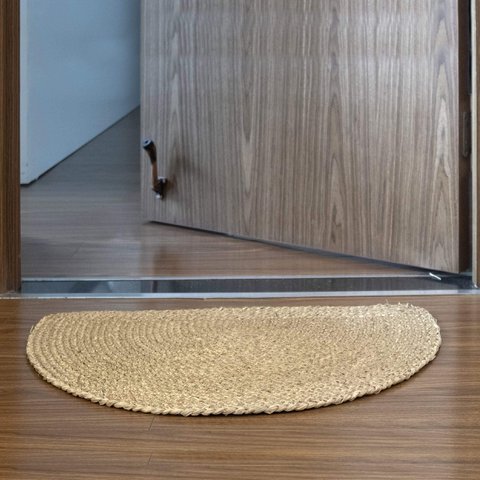 Halbkreis gewebte Indoor-Fußmatte, natürliches Seegras, rutschfest, Schmutz, halbrund, Eingangsteppich, Eingangsbereich, Willkommen, Fußmatte, Bodenmatte, für die Terrasse, Haustür, 40 x 60 cm
