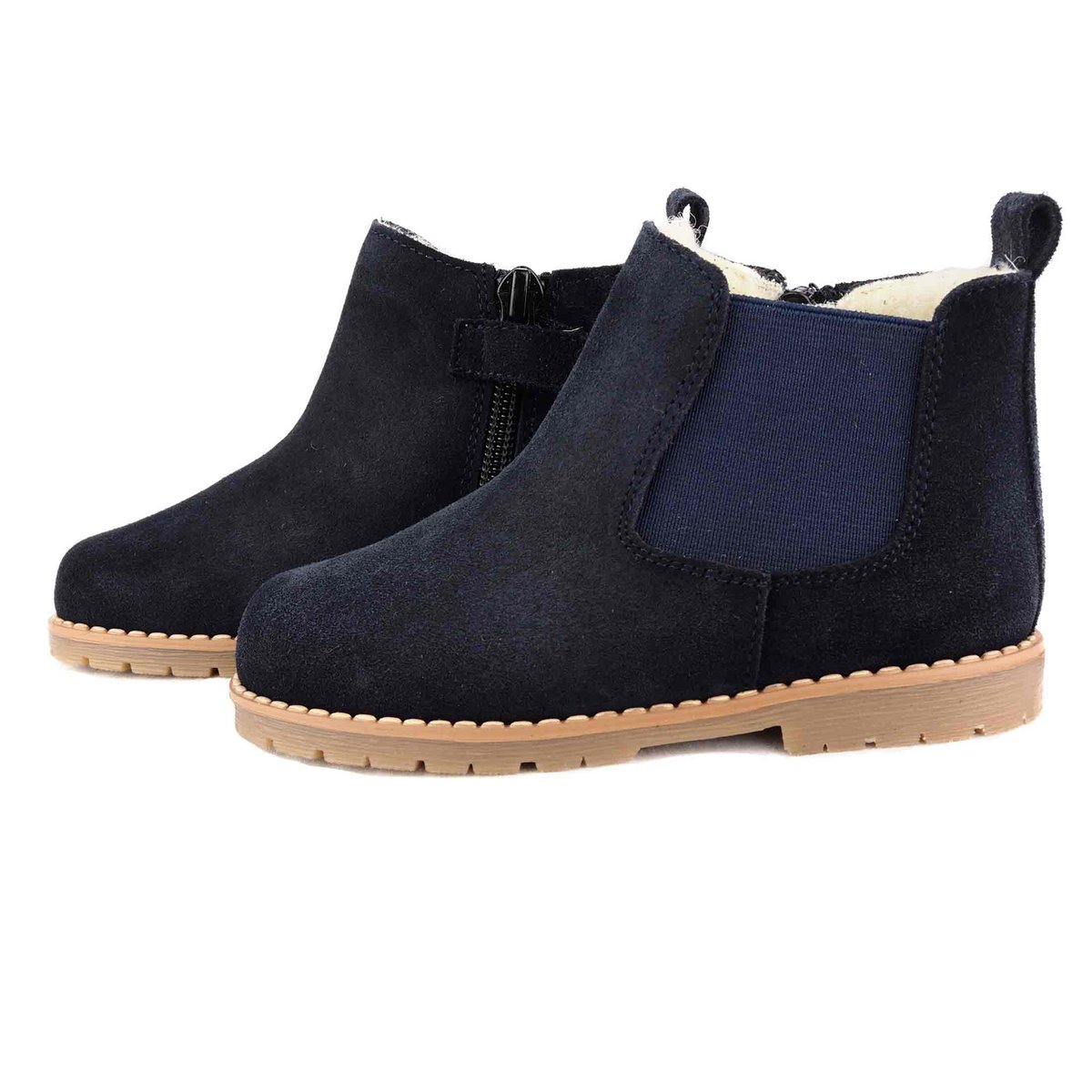 Botas forradas Chelsea niño piel azul oscuro