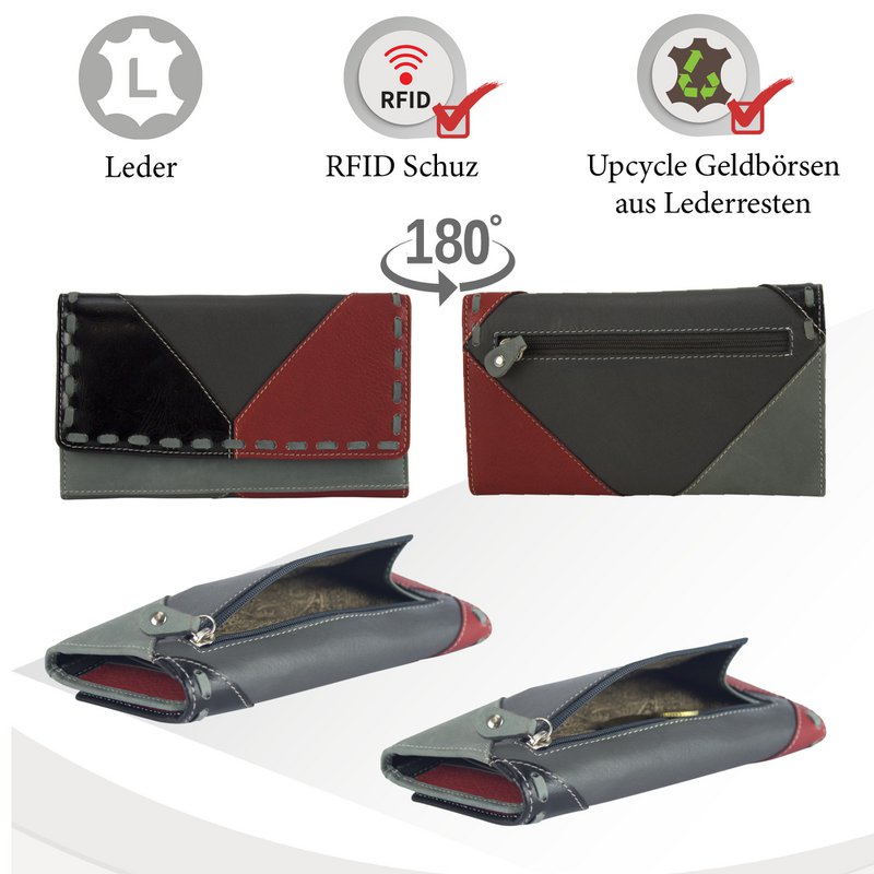 Sunsa women's wallet. leather purse. Wallet with RFID protection. Sustainable wallet made from leather scraps. Large women's wallet with many credit card compartments - wallet/purses for women the best gift idea.