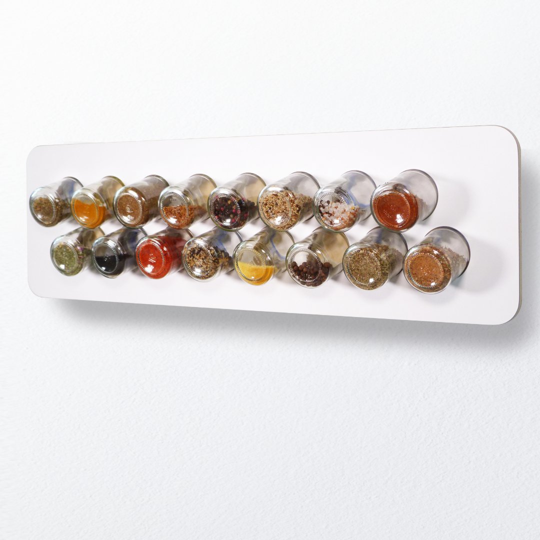 Spice rack white · with 16 glasses · birch plywood · HPL front white