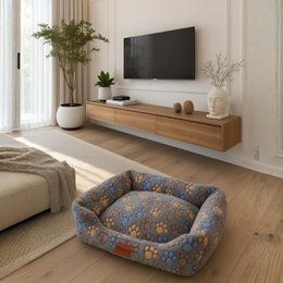 Yommy hundeseng med potetryk eller hjertedesign | Blødt flannelstof | Skridsikker base | 3 størrelser: S (16,5×21,5 tommer), M (20,5×25,5 tommer), L (24,5×30,5 tommer) | 3 farver