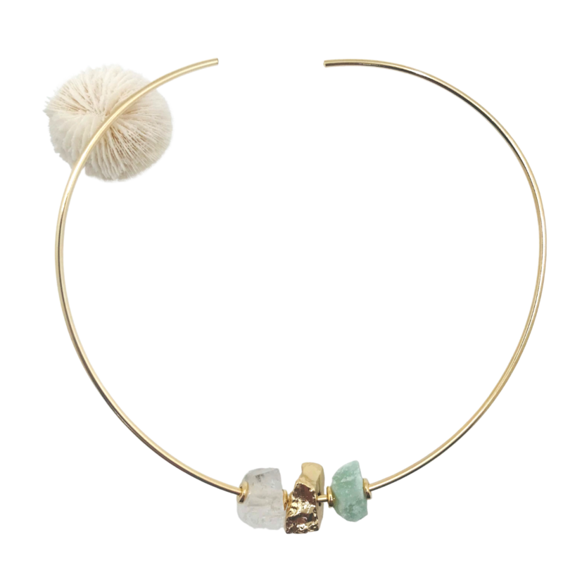 Gargantilla Cotton Candy W/ Golden Rock - Cuarzo Verde/Copia De Cuarzo Cristal