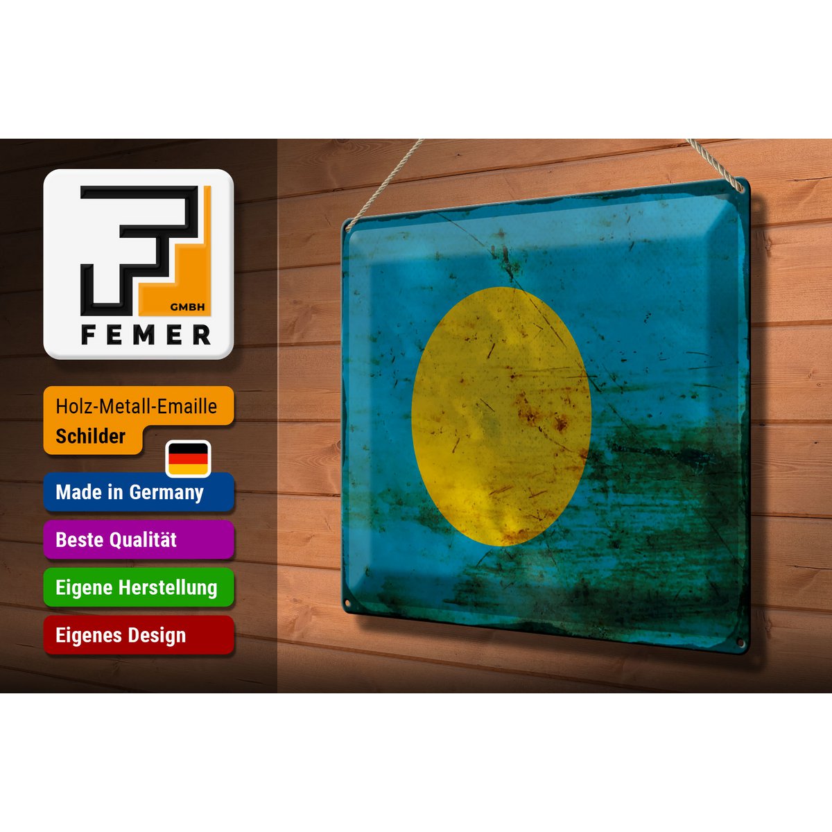 Tin Sign Flag Palau 40x30cm Flag of Palau Rust