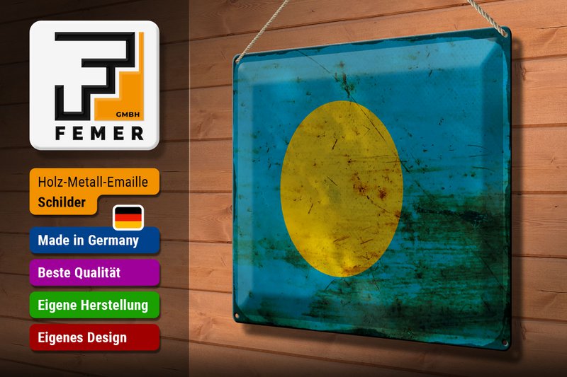 Tin Sign Flag Palau 40x30cm Flag of Palau Rust