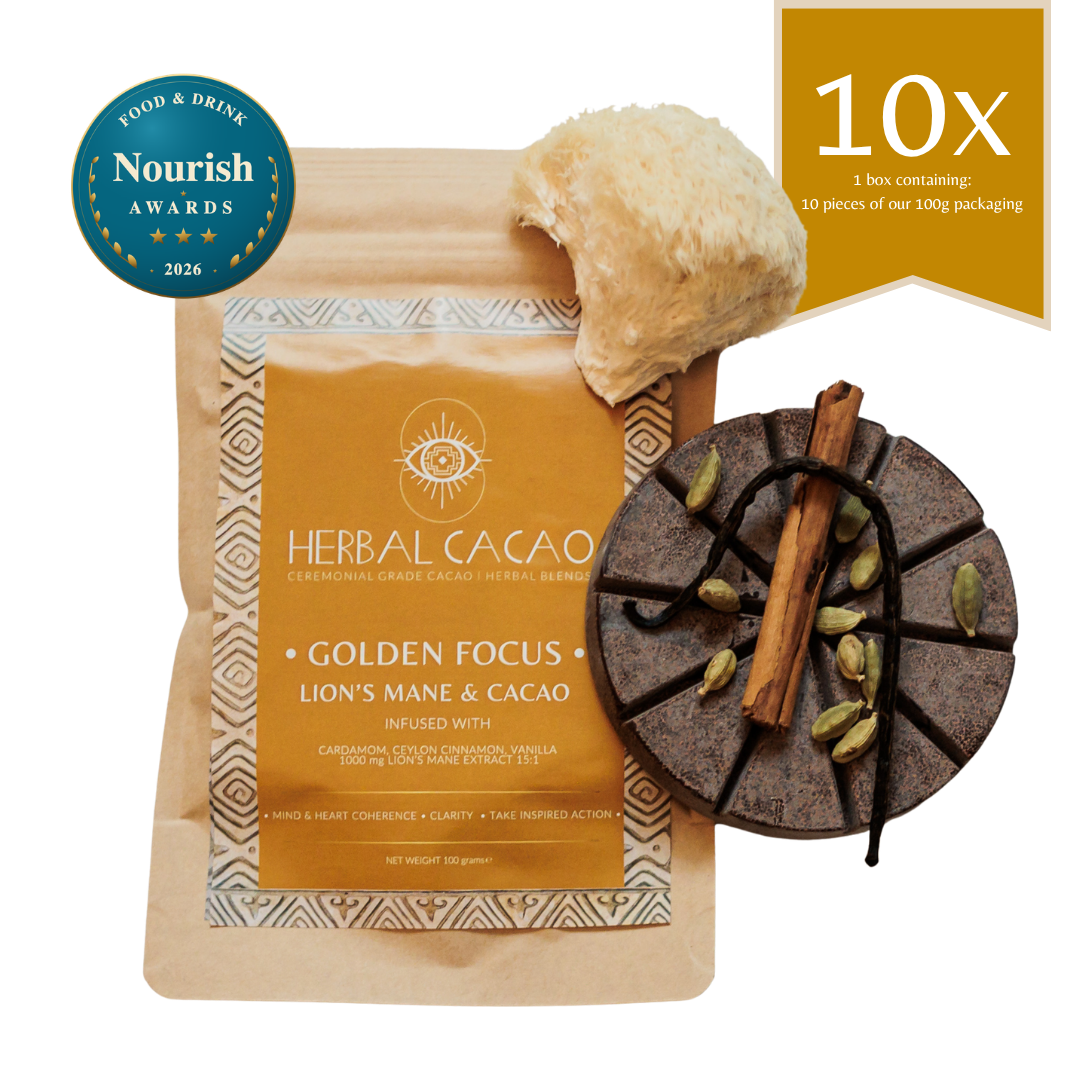 Lion’s Mane & Ceremonial Cacao | Golden Focus (10 pieces)
