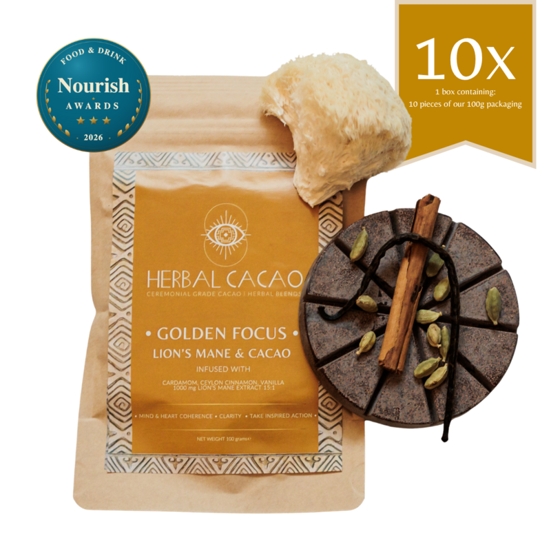 Lion’s Mane & Ceremonial Cacao | Golden Focus (10 pieces)