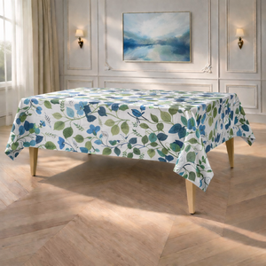 Blue Sparrow Leaf and Bird Pattern Tablecloth – 130 × 300 cm