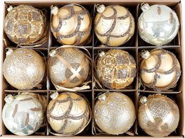 BOÎTE VINTAGE BOULES EN VERRE ENSEMBLE DE 12 PIÈCES (HOFF7939)