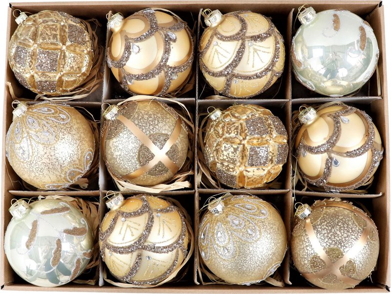 BOÎTE VINTAGE BOULES EN VERRE ENSEMBLE DE 12 PIÈCES (HOFF7939)