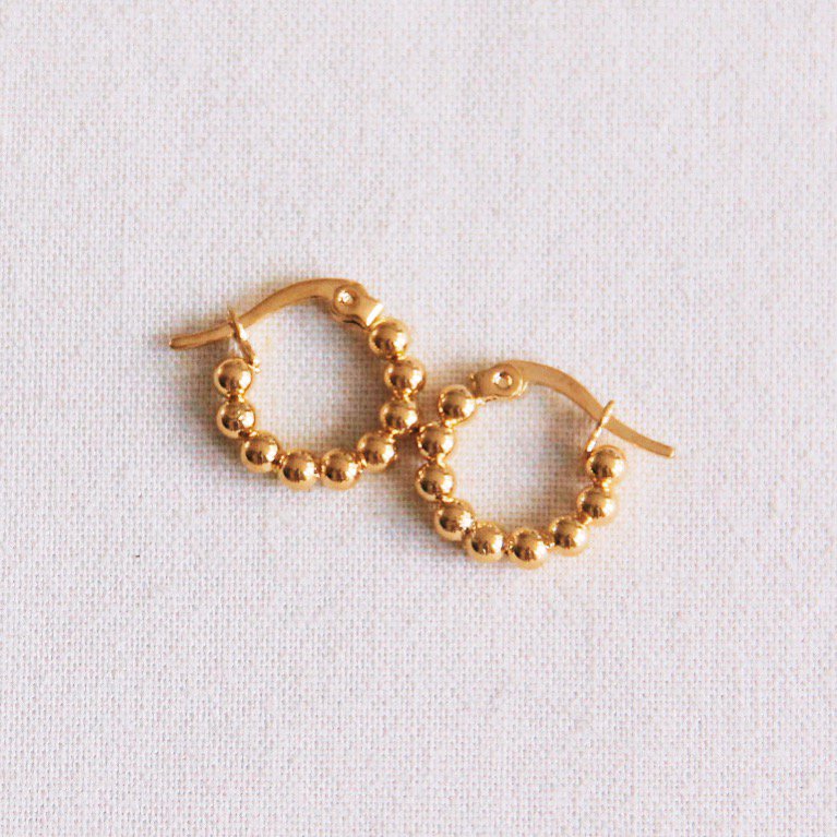Stainless steel creole 14mm "balls" - gold - EA504