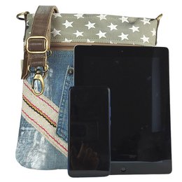 Sac bandoulière femme Sunsa. Sac réalisé en jeans et toile upcyclés. sac à bandoulière végétalien vintage. Petit sac croisé