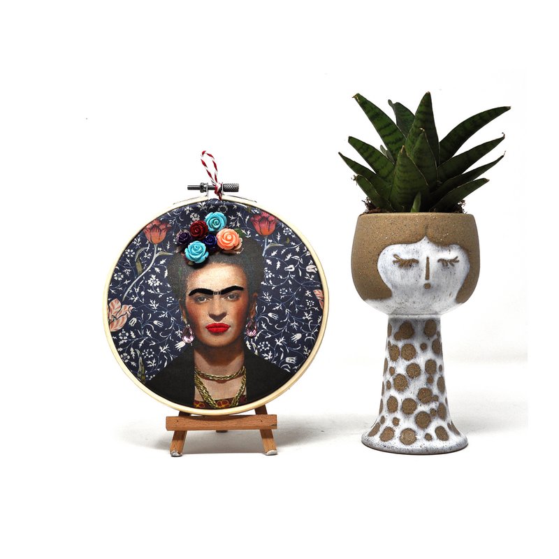 Frida Inspired – Embroidered Portrait Wall Art Set 15cm (3 pieces)