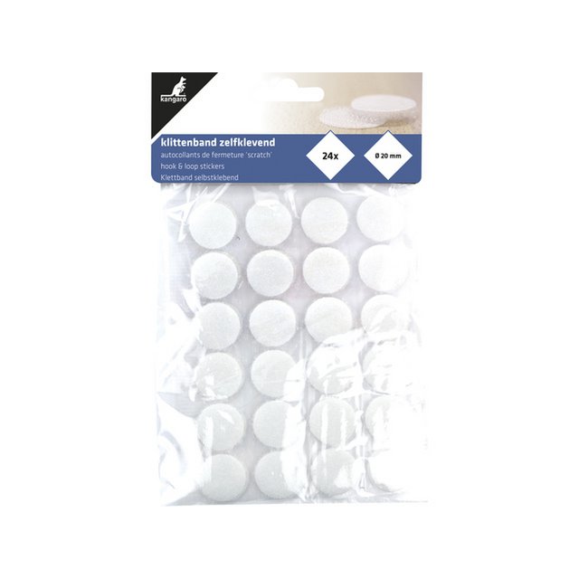 Cinta de velcro Kangaro autoadhesiva redonda 20 mm, 24 piezas