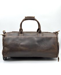 Handgefertigte Garderobentasche aus geöltem Leder – handgefertigte 60 cm große Kleidertasche mit speziellem Schuhfach