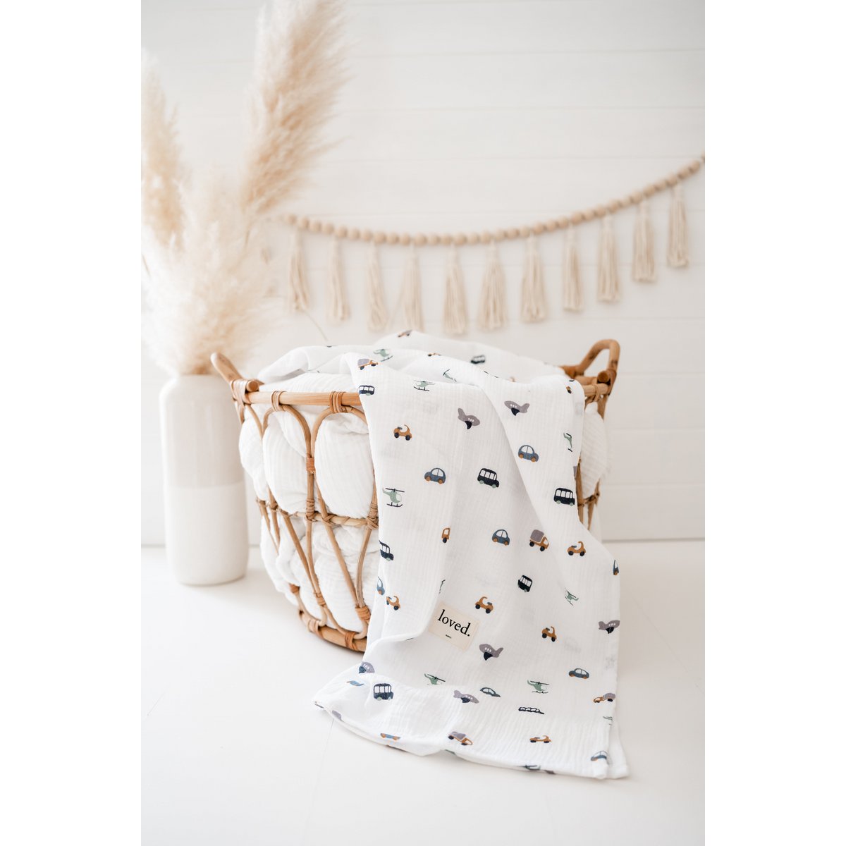 Babydecke Bio Musselindecke 120x120cm Fahrzeuge