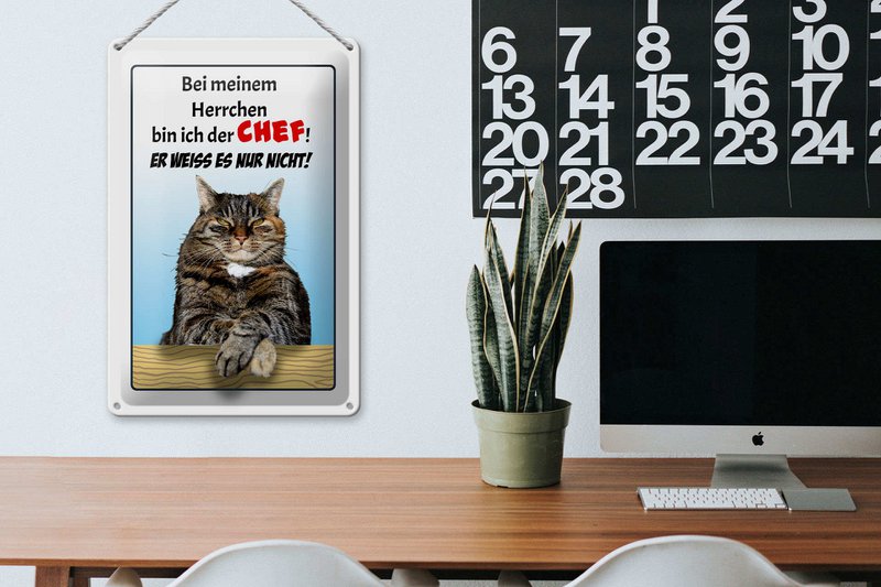 Tin sign saying 20x30cm cat with my master boss