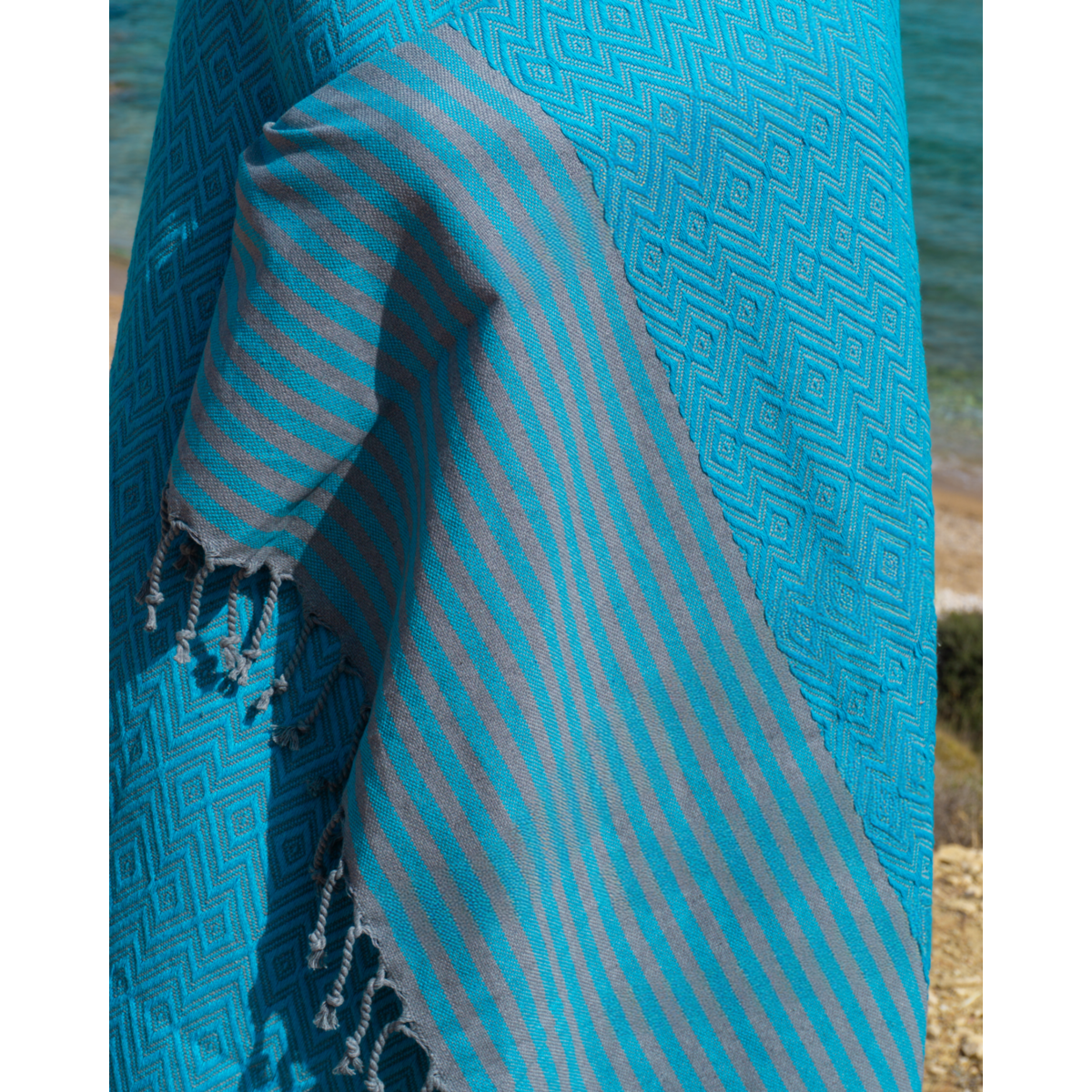 Toalla de piscina SAHARA Hammam de algodón – Sin arena y compacta – Turquesa - 180x100 cm