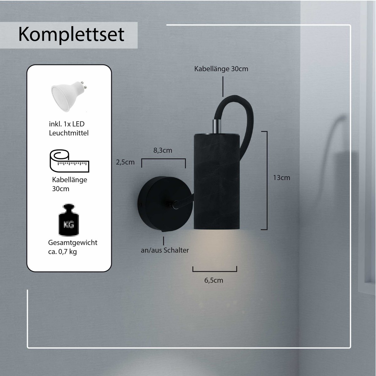 Betoniq Aplique de pared "Donoma Flex" 1 lámpara Cobre Negro
