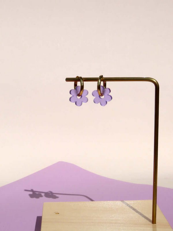 Violet Flower Stainless Steel Hoops