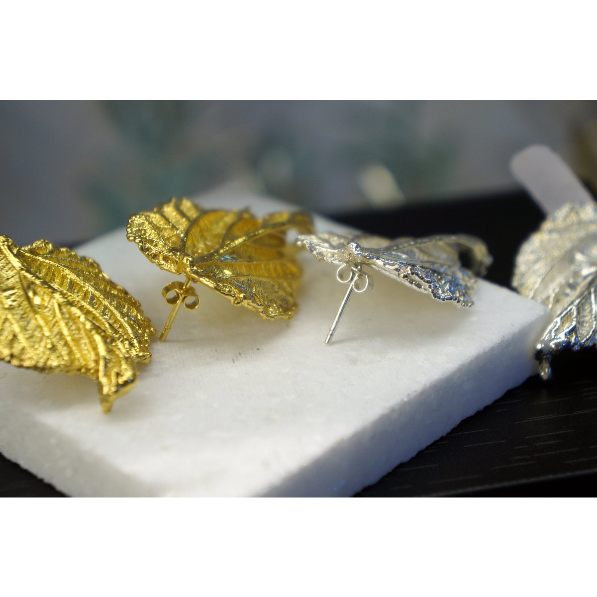 Mulberry Leaf Earrings - Real Leaves Coated in Gold and Silver