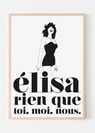 Elegant black and white poster featuring a stylized female figure with the text "elisa rien que toi, moi, nous" (Elisa, just you, me, us).