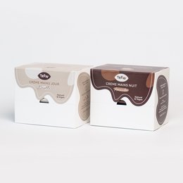 100% natural and vegan night hand cream and day cream in a pack. Creamy, moisturizing formula with natural ingredients.