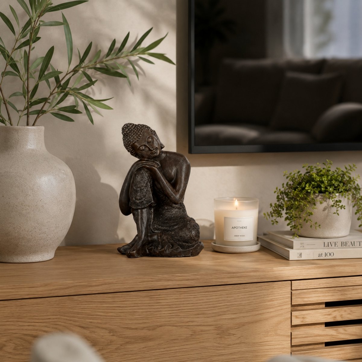 Estatua de Buda pensador tailandés - Decoración Zen y Feng Shui - Objeto de la suerte - Idea de regalo Zen - Decoración