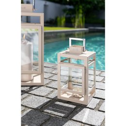 Latarnia KENIA stal nierdzewna szkło żelazo malowane proszkowo gładki beż Ø12 cm W20 cm