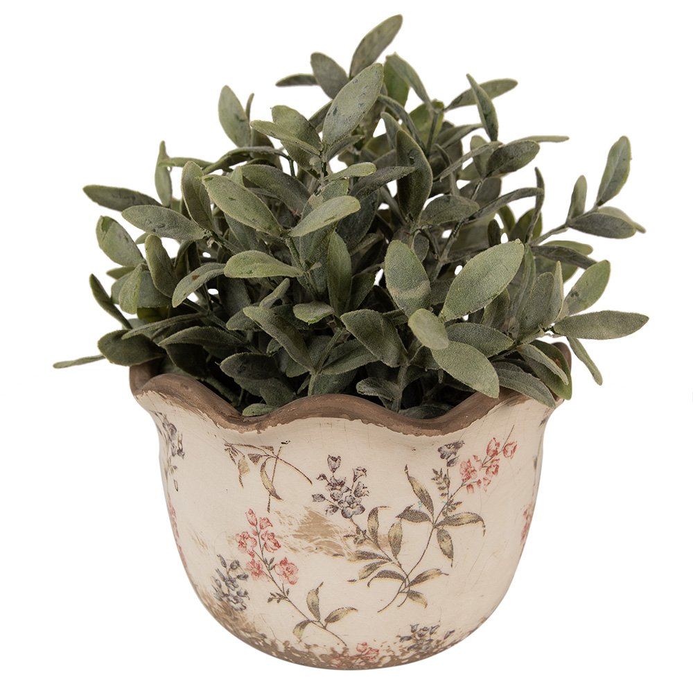 Blumepot Ø 17x11 cm Beige Pink Keramik Blumenpot im Inneren