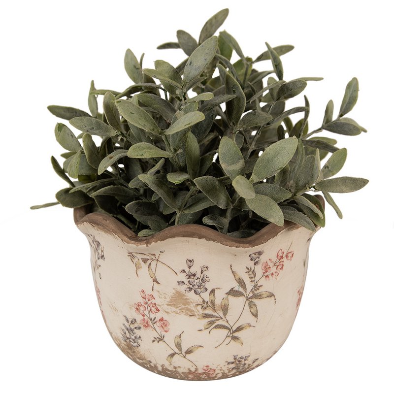 Blumepot Ø 17x11 cm Beige Pink Keramik Blumenpot im Inneren