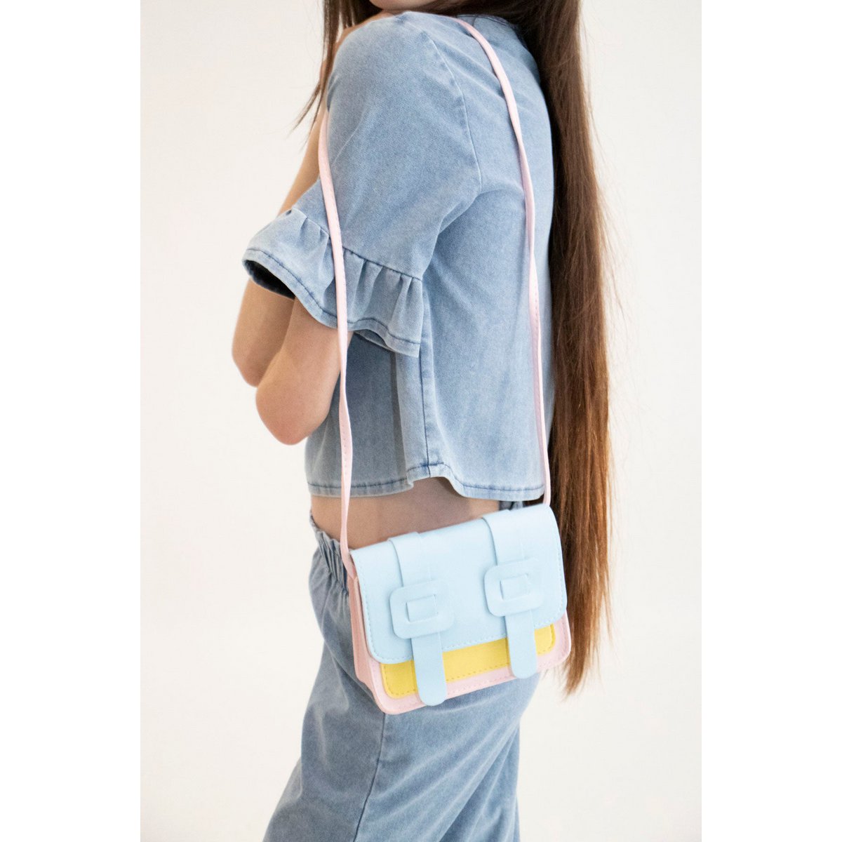 Children's shoulder bag - Tamara the little pink and blue satchel