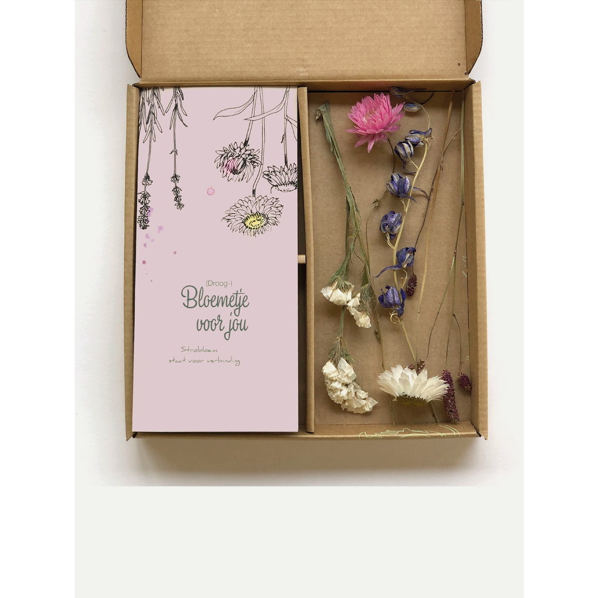 Droogbloemen doosje '(droog-) bloemetje voor jou'