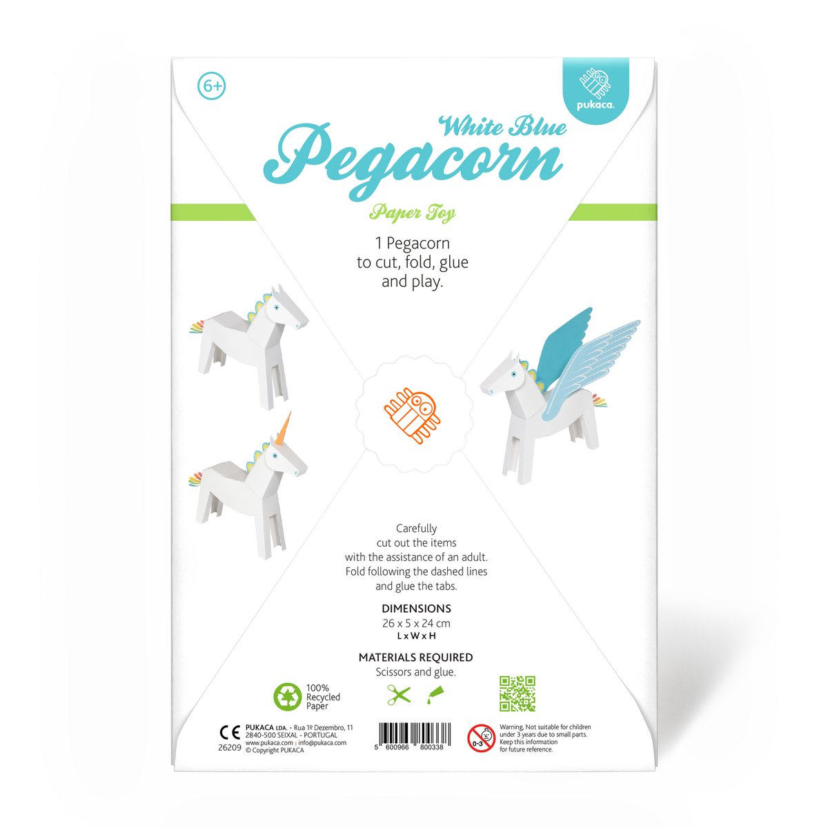 White & Blue Pegacorn Paper Toy
