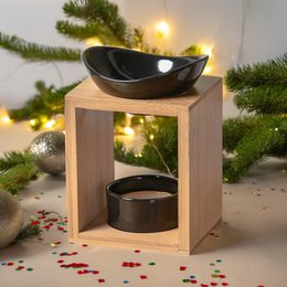 Quemador de perfume serie Naturea - Kalos - Portavelas de cera perfumada - Objeto decorativo de aromaterapia - Bambú y cerámica - Idea de regalo