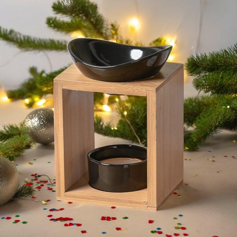 Quemador de perfume serie Naturea - Kalos - Portavelas de cera perfumada - Objeto decorativo de aromaterapia - Bambú y cerámica - Idea de regalo