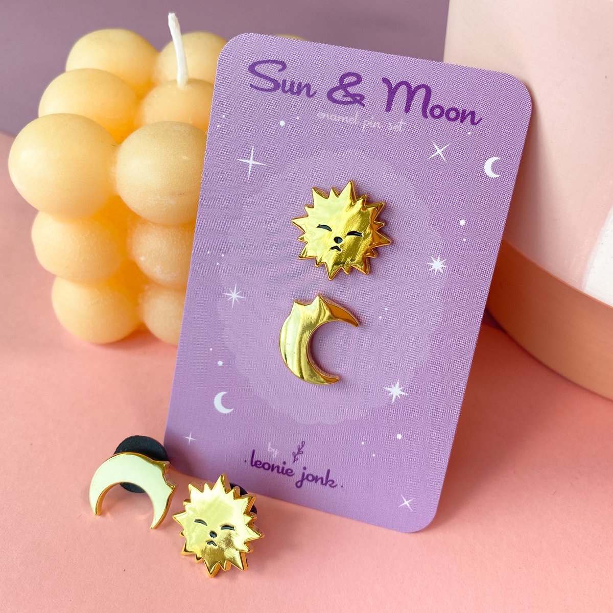 Sonne & Mond Mini-Pin-Set | Vergoldet | Harte Emaille-Pin | Pin-Brosche
